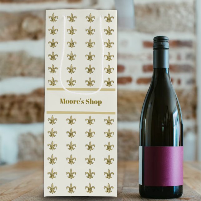 Sacola Para Vinho Falso Ouro FleurDeLis em Marfim (Criador carregado)