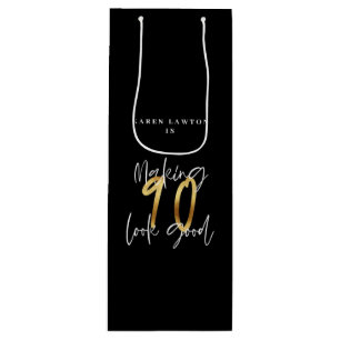 Sacola Para Vinho Fazer 90, bom aniversário em ouro