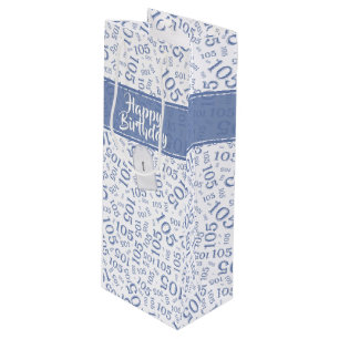 Sacola Para Vinho Feliz 105º Aniversário Padrão Azul e Branco