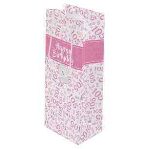 Sacola Para Vinho Feliz 105º Aniversário, Rosa e Padrão Branco