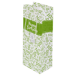 Sacola Para Vinho Feliz 105.º Aniversário — Padrão Verde/Branco