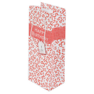 Sacola Para Vinho Feliz 35º aniversário Número Padrão Coral/Branco