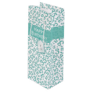 Sacola Para Vinho Feliz 35º aniversário Número Padrão Teal/Branco