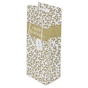 Sacola Para Vinho Feliz 35º aniversário Padrão Dourado/Branco
