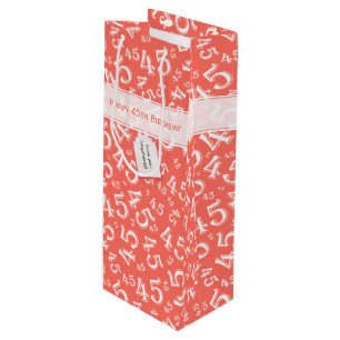 Sacola Para Vinho Feliz 45º aniversário Número Padrão Coral/Branco