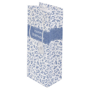 Sacola Para Vinho Feliz 45º aniversário Padrão Azul/Branco