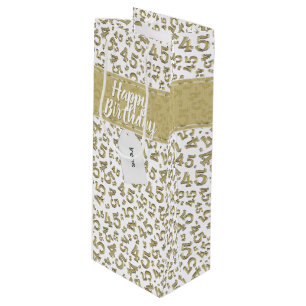 Sacola Para Vinho Feliz 45º aniversário Padrão Dourado/Branco