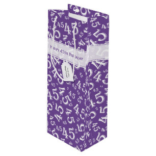 Sacola Para Vinho Feliz 45º aniversário Padrão Roxo/Branco