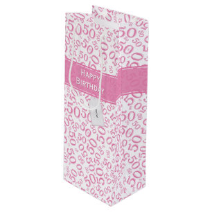 Sacola Para Vinho Feliz 50º aniversário Padrão Rosa/Branco