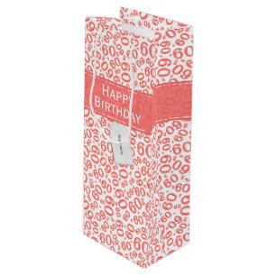 Sacola Para Vinho Feliz 60º aniversário Número Padrão Coral/Branco