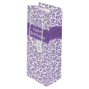 Sacola Para Vinho Feliz 60º aniversário Padrão Roxo/Branco