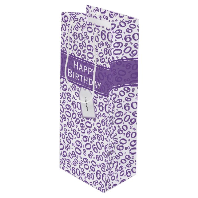 Sacola Para Vinho Feliz 60º aniversário Padrão Roxo/Branco