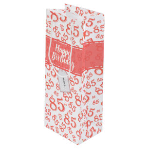 Sacola Para Vinho Feliz 85º aniversário Número Padrão Coral/Branco