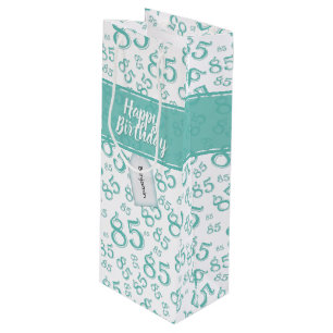 Sacola Para Vinho Feliz 85º aniversário Número Padrão Teal/Branco