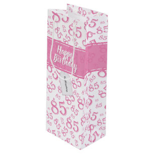 Sacola Para Vinho Feliz 85º aniversário Padrão de Número Rosa/Branco