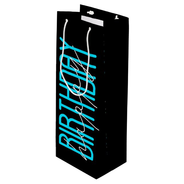 Sacola Para Vinho Feliz Aniversário A Preto (Frente inclinada)