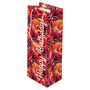 Sacola Para Vinho Feliz Aniversário Bright Watercolor Flowers