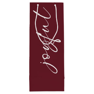 Sacola Para Vinho Feliz Caligrafia Feliz Nome de Natal Burgundy