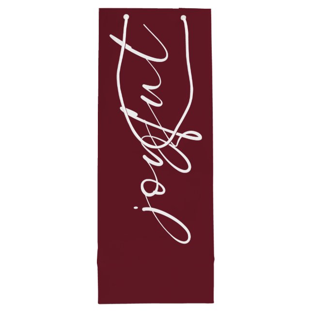 Sacola Para Vinho Feliz Caligrafia Feliz Nome de Natal Burgundy (Verso)