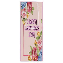 Sacola Para Vinho Feliz Dia de as mães com Flores