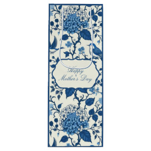 Sacola Para Vinho Feliz Dia de as mães Elegante Blue Chinoiserie Flo