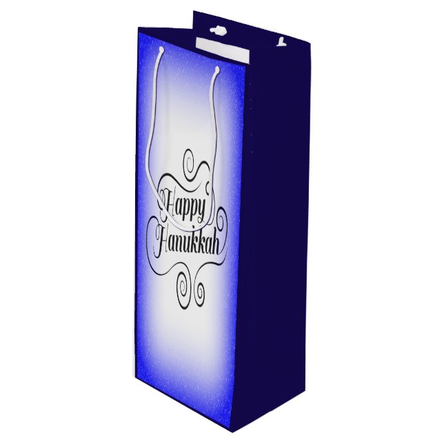 Sacola Para Vinho Feliz Hanukkah com fundo azul branco de 2 tons (Frente inclinada)