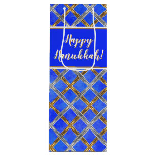 Sacola Para Vinho Feliz Hanukkah Dourado, Prata e Lacrado Branco