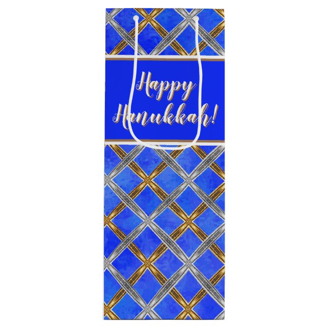 Sacola Para Vinho Feliz Hanukkah Dourado, Prata e Lacrado Branco (Frente)