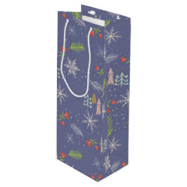 Sacola Para Vinho Feliz Natal Árvores Desenhadas à Mão Flores de Nev