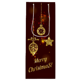 Sacola Para Vinho Feliz Natal Feriado Vermelho Glitter Espumante