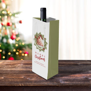 Sacola Para Vinho Feliz Natal Foto Watercolor Greenery Wreath
