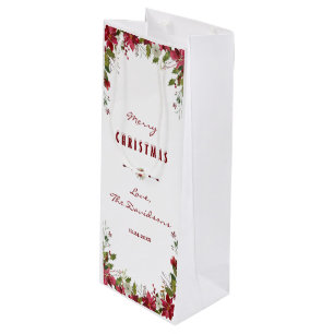 Sacola Para Vinho Feliz Natal - Quadro de Poinsettia Vermelha