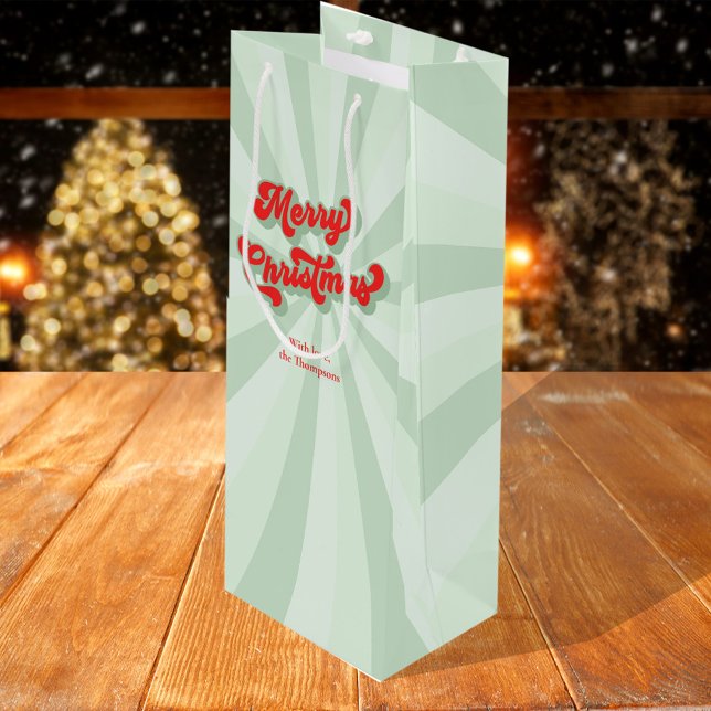 Sacola Para Vinho Feliz Natal Vermelho Verde Whimsical Personalizado (Whimsical typography Merry Christmas wine gift bag
)