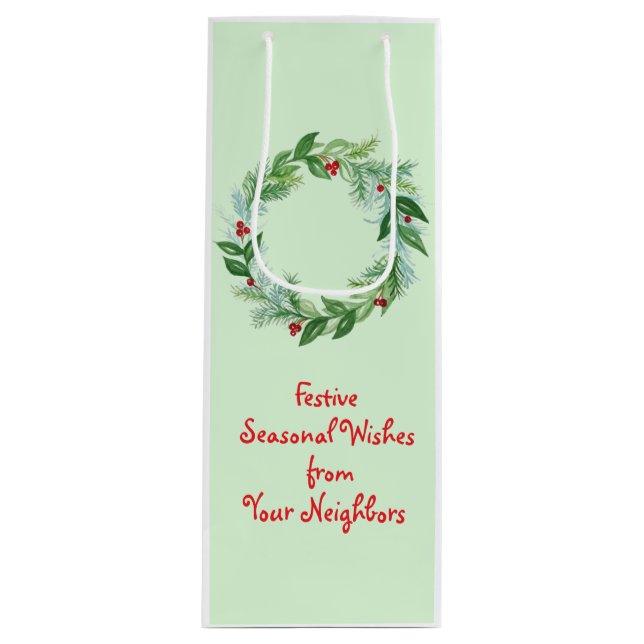 Sacola Para Vinho Feriado de Natal com Aquarela pintada Manipulada (Frente)