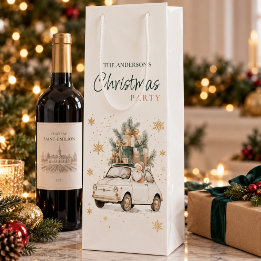 Sacola Para Vinho Festa de Natal do Papai Noel em Aquarela Elegante