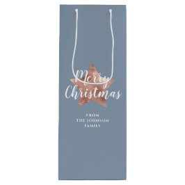 Sacola Para Vinho Festivo Blue Rosa Dourado Star Feliz Natal