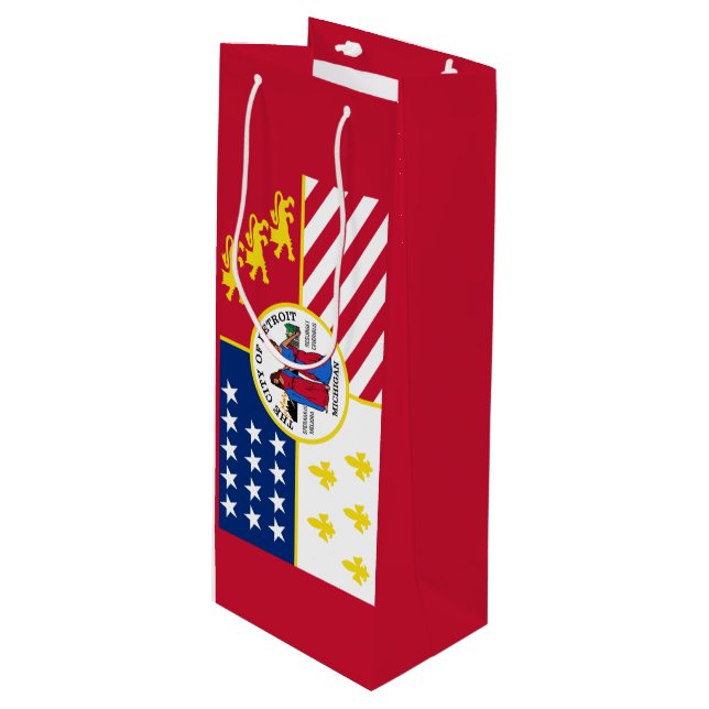 Sacola Para Vinho Flag of Detroit, Michigan Wine Gift Bag (Frente inclinada)
