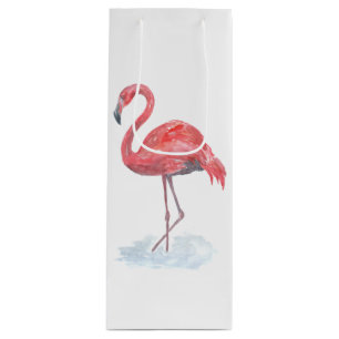 Sacola Para Vinho Flamingo cor-de-rosa, aguarela.