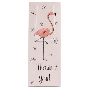 Sacola Para Vinho Flamingo Pink 'Obrigado!' bolsa de presente