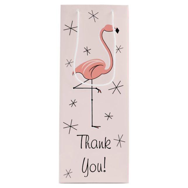 Sacola Para Vinho Flamingo Pink 'Obrigado!' bolsa de presente (Frente)