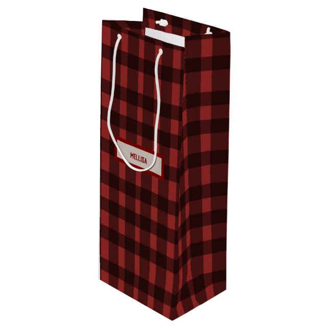 Sacola Para Vinho Flanela antes do anel de noivado em xadrez vermelh (Frente inclinada)