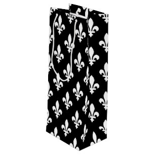 Sacola Para Vinho Fleur de Lis Pattern, Royal French, branco a preto