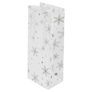 Sacola Para Vinho Floco de neve da cintilação - cinza & Branco de