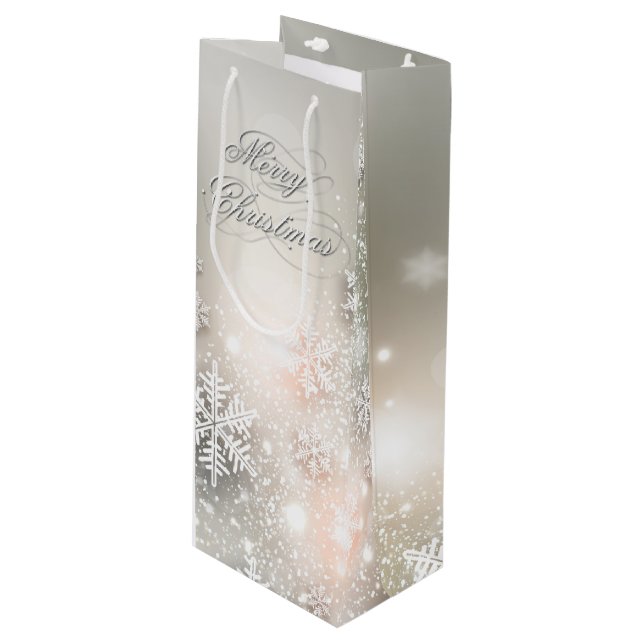 Sacola Para Vinho Floco de Neve Elegante de Natal (Frente inclinada)
