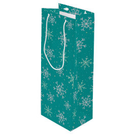 Sacola Para Vinho Flocos de neve brancos e aqua pintados com mão no 