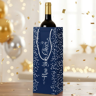 Sacola Para Vinho Flocos de neve brancos Marinho Azul Ano Novo Cheio