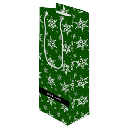 Sacola Para Vinho Flocos de neve brancos, verdes, seu nome, personal