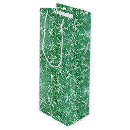 Sacola Para Vinho Flocos de neve de inverno de Natal a cair verde