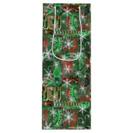 Sacola Para Vinho Flocos de neve na bolsa de vinho de Natal Verde Ve