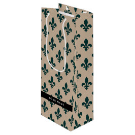 Sacola Para Vinho Flor de Lis, Verde sobre Bege, Real, Seu Nome